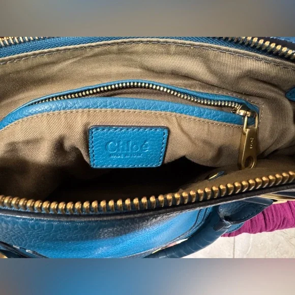 Chloe Blue Crossbody Bag with Gold Accents - Picture 5 of 13